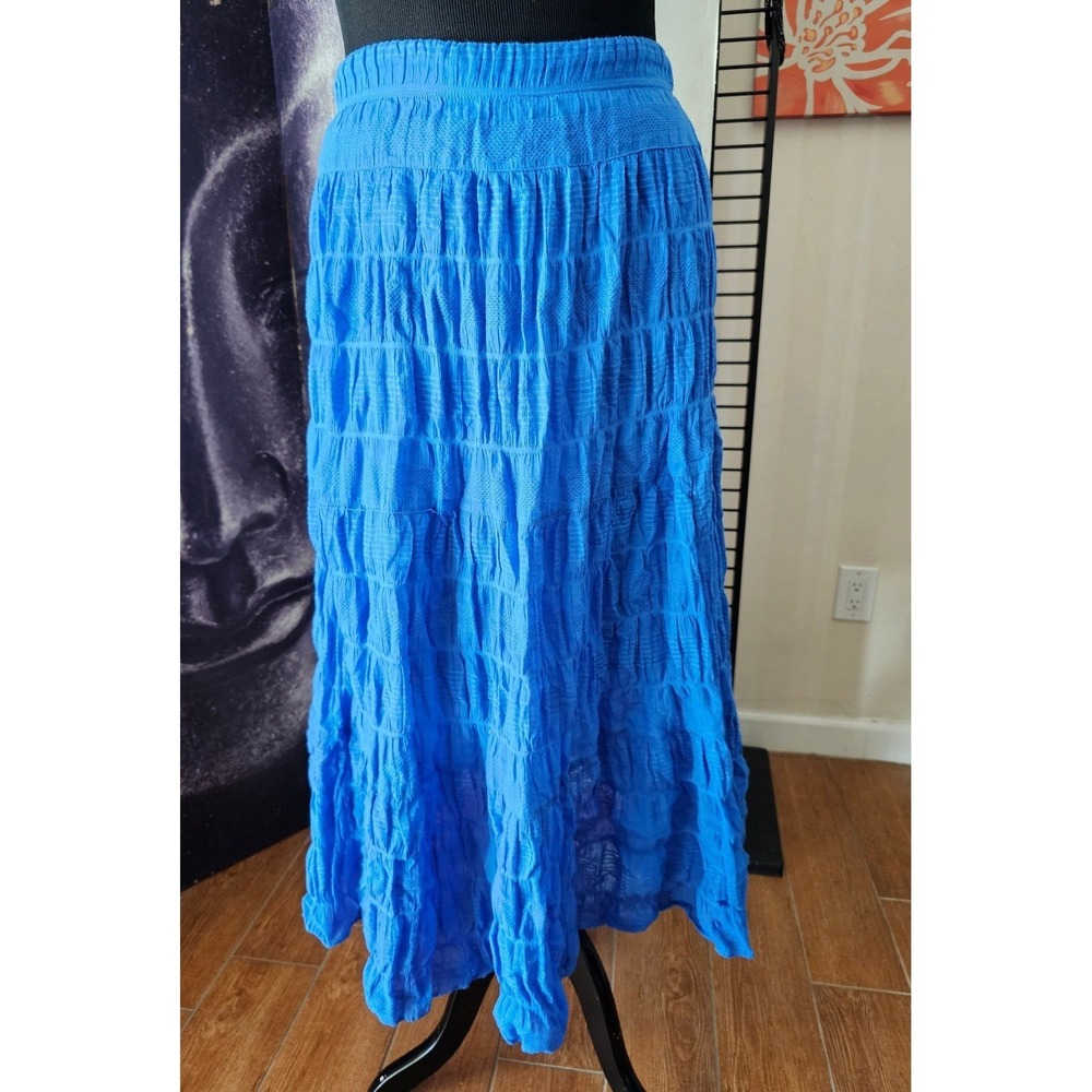 Max Studio Womens Electric Blue Smocked Tiered Crinkle Maxi Skirt Large Boho